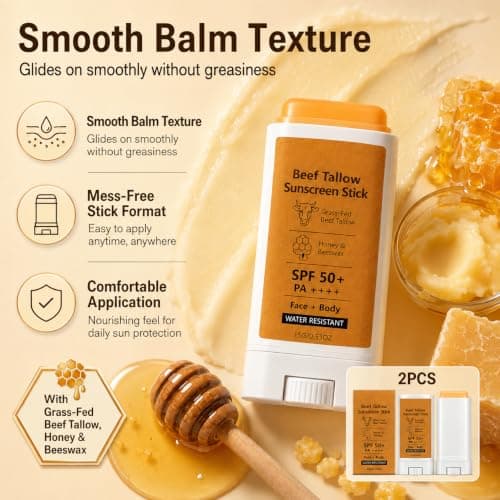 2 Pack Beef Tallow Sunscreen Stick SPF 50+,Natural Sunscreen for Face&Body — view 3