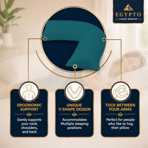 EGYPTO Orthopaedic V Pillow with Pillowcase | Anti-Allergy V Shaped Pillows for Neck & Back | Ideal for Pregnancy, Nursing & Recovery Triangle Pillow (Teal) — view 5
