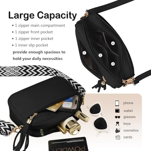 Kememo Small Cross body Bag for Women, Faux Leather Handbags & Shoulder Bags Camera CrossBody Bag with Adjustable Wide Strap for Travel Shopping Work Daily Use, Black — view 4