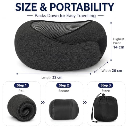 Purecas Memory Foam Travel Neck Pillow, 360° Support with Eye Mask&Earplugs — view 2