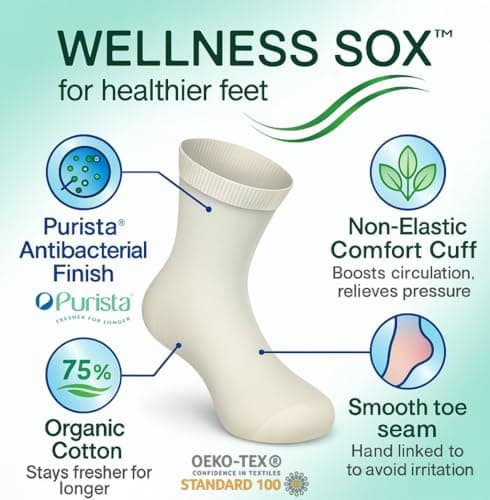 Mens Wellness Sox – 6 Pairs Organic Cotton Socks with Non-Elastic Cuff – Work, Walking & Travel | Antibacterial Diabetic | UK 6-11 | EU 39-46 (UK, Alpha, One Size, Regular, Regular, Brantford) — view 2