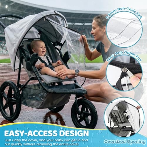 Orzbow Universal 3 Wheel Rain Covers with Easy Access Large Opening, Clear — view 2