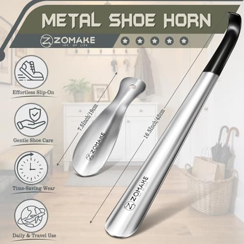 ZOMAKE Shoe Horn Long Handled, Long Shoehorn Metal (42cm/19cm - 3 pcs) — view 2