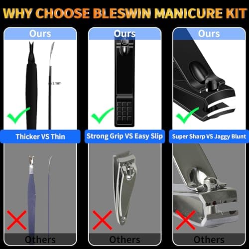 Manicure Set Pedicure Kit, 16 Pcs Stainless Steel Nail Clippers Set, Professional Nail Care Tools Grooming Kit with Portable Travel Leather Case for Men Women Black — view 5