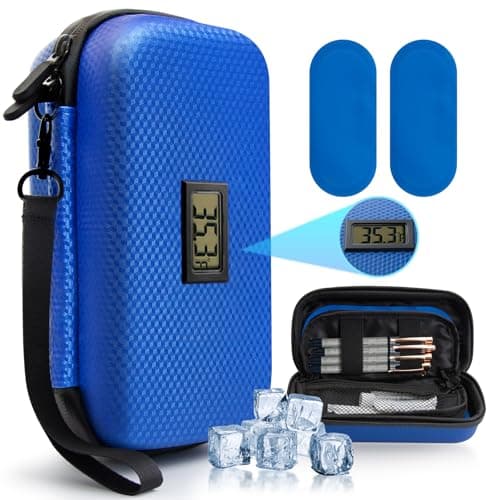 MOSKESON Insulin Cooler Travel Case with Temperature Display - Diabetic Travel Case Refrigerated Medicine Cooler Storage Bag with 2 TSA Approved Ice Pack for Daily and Trip (Blue)
