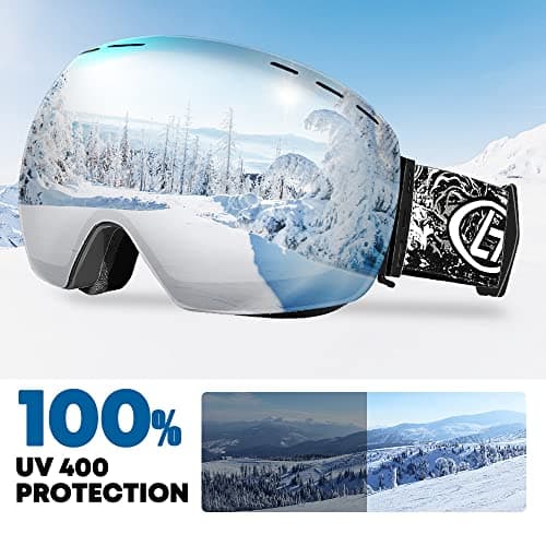 HIYAA Ski Goggles Anti Fog UV400 Protection Double Layer Spherical Anti-Glare Lenses Snow Snowboard Skiing Goggles for Men Women Youth - Silvery, One Size — view 5