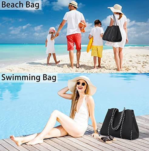 IBFUN Neoprene Tote Bag Beach Bag Women Gym Pool Bag Large Travel Bag, A3 Black Upgraded, Großes Upgrade — view 2