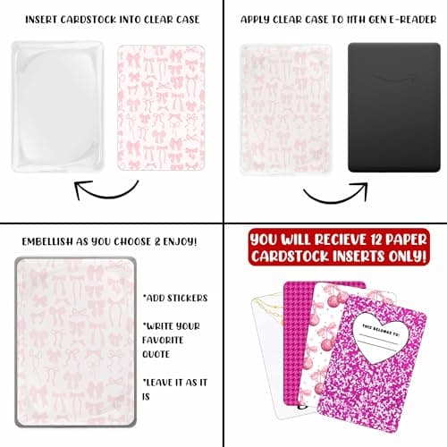 E-Reader Cardstock Paper Inserts for Clear Case | 12 pk 4.88 x 6.73” inches Paper White 11th Generation 6.8" Screen Compatible Put Behind Case Colorful Floral Designs Change Out (Design Mix 12) — view 4