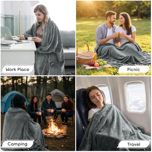MOONLIGHT20015 Fleece Throw Blanket for Sofa Grey 4ft x 5ft - Soft Cosy Fluffy Blankets for Bed/Couch, Warm Single Versatile Throws for Adults, Dark Gray, 130x150 cm — view 6