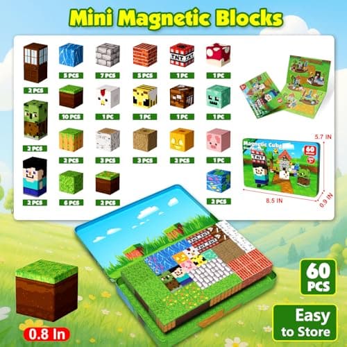 Magnetic Blocks, 60PCS Toddler Travel Toys Magnetic Tiles with Metal Box, Magnets Building Blocks Creative Construction Sensory Toys for Kids Boys Girls Ages 3 4 5 6 7 8 9 10 Birthday Xmas Gifts — view 2