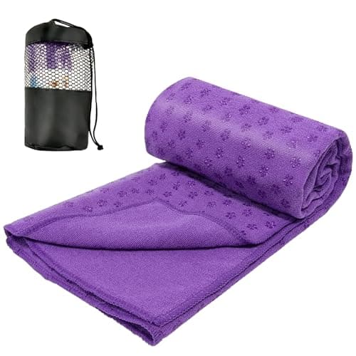 Audasi Yoga Mat Towel Yoga Towel Non Slip Hot Yoga with Mesh Carrying Bag 183 * 63cm Large Gym Towels Quick Dry Portable Breathable Yoga Mat Towel for Bikram Pilates Gym Workout(purple)