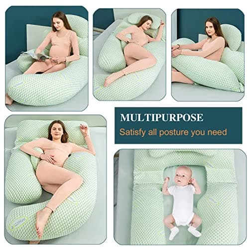 U-Shaped Ultimate Comfort 71-Inch Maternity Pillow with Organic Cotton Cover - Enhanced Memory Foam and Fiber Clusters for Maximum Support - Easy-to-Clean Removable Cover - Stylish Gray — view 4