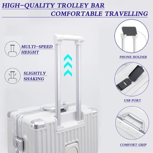 lesulety Hard Shell Suitcase Cabin Size Cheap Cabin Luggage Suitcase Medium 4 Wheels Lightweight with USB Charger Cup Holder zipperless Luggage,Grey,20in — view 6