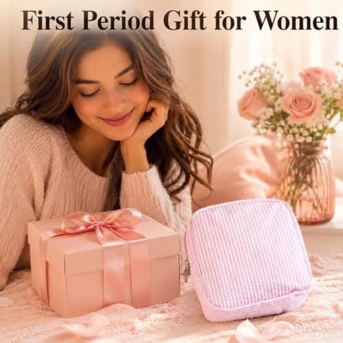VIZIVOLT Pink Striped Period Bag, Portable Sanitary Pad Storage Bag, Reusable Period Bags for Teenage Girls Women Tampons Holder for Purse, Lightweight Breathable Sanitary Bags — view 6