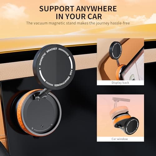 atnayo Vacuum Magnetic Phone Holder, 360° Retractable Folding Suction Phone Holder Mount(Orange) — view 4