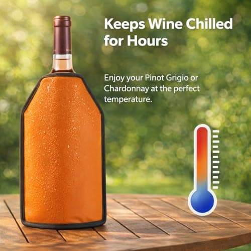 Wine Cooler Sleeve – Rapid Ice Wine Chiller for 750ml Bottles & Champagne – Portable Cooling Gel Jacket with Elastic Sides for Picnics, Dinner Parties & BBQ – Leaks Proof & Durable – Orange — view 3