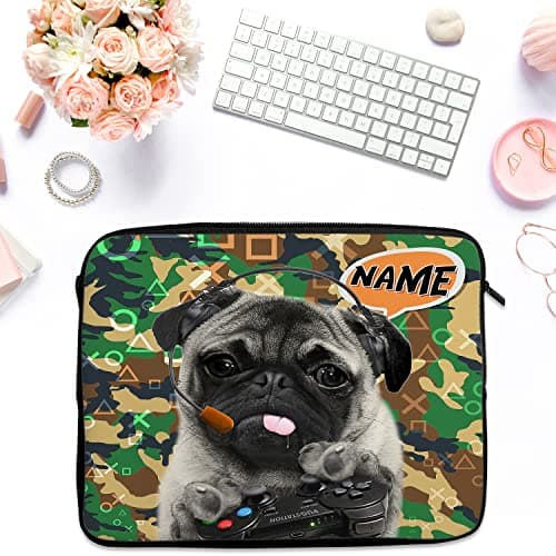 Personalised Gamer Tablet Sleeve Laptop Case Boys iPad Zip Pouch Protective Carry Travel Bag Pug Dog Birthday Gift PUG CAMER CAMO (Large 14" – 15.6") — view 3