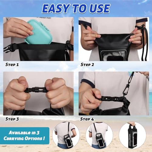Plliocse Dry Bag Waterproof Dry Bag Phone Pouch, 2 in 1 Dry Sack and Phone Bag, 2L Small Boat Dry Bags with Adjustable Shoulder Strap for Hiking, Camping, Cycling (Black) — view 5