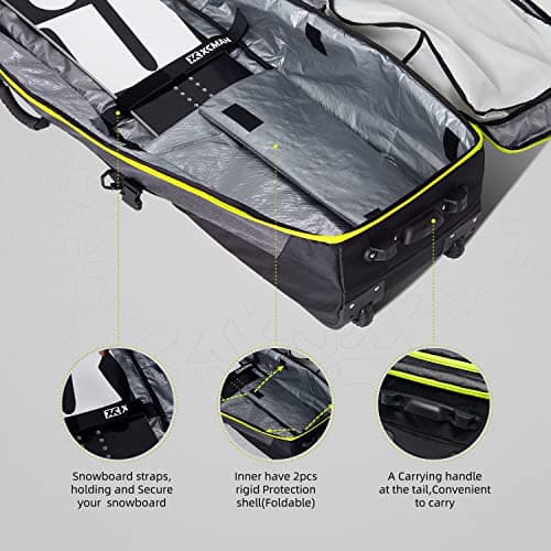 XCMAN Padded Snowboard Bag with Wheels, Extendable Roller Ski Bag for Air Traveling Adjustable Length - Extra Long/Wide/Deep,Waterproof - with Protection Ribs — view 4
