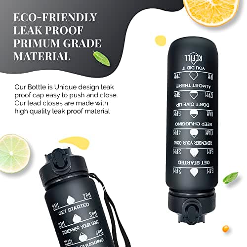 Active 100 1L Water Bottle with Straw, Motivational Time Marking | Dishwasher Safe | Leak-Proof | BPA-Free Drinks Bottle for Fitness, Work, Travel & Outdoor Use — view 3