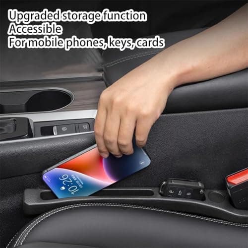 HADAVAKA 2PC Multifunctional Car Seat Gap Filler, Universal Gap Filler Pad with Phone Holder, Seat Clip Seam Leak Stopper Storage Strip Interior Accessories, for SUV Car Truck Seat (Beige) — view 3