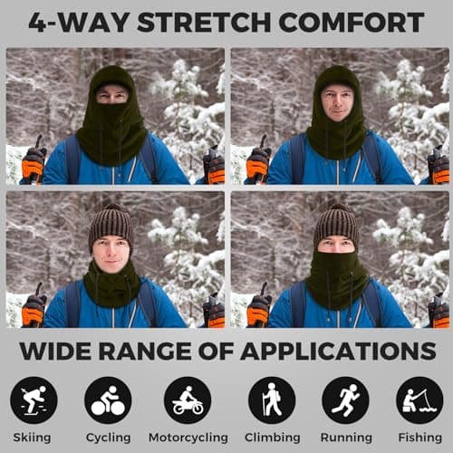 AURUZA Balaclava Winter Hat Thermal Face Mask Snood Hood Hat Neck Warmer, Windproof Ski Mask for Winter Outdoor Sports (Army Green, M) — view 4