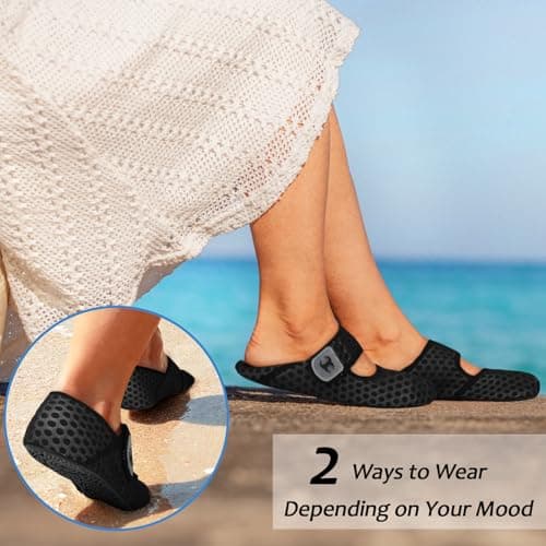 JOINFREE Wide Toe Box Summer Sandals for Women & Men Barefoot Adjustable Water Shoes Breathable Quick-Dry Mesh Indoor Outdoor Summer Slippers Black Size 9-9.5 — view 5