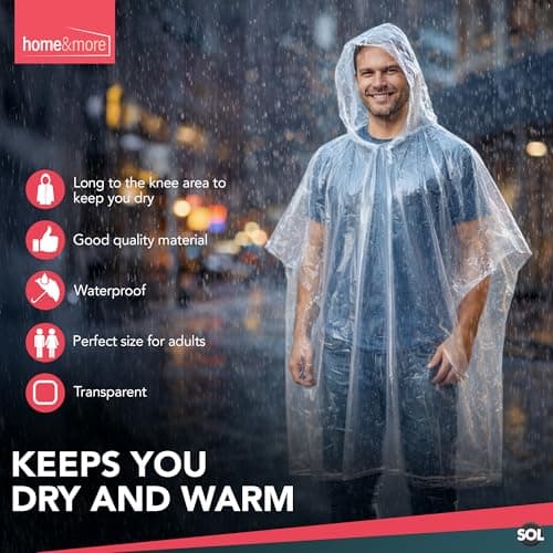 SOL 96pk Rain Ponchos - Clear Waterproof Disposable Raincoats Bulk — view 4