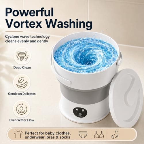MEESOGA Foldable Mini Washing Machine 5L – Portable Mini Travel Washing Machine with 2 Wash Modes & Timer – Compact, Quiet & IPX4 Waterproof Camping Washer for Underwear, Socks, Baby Clothes & Bra — view 4