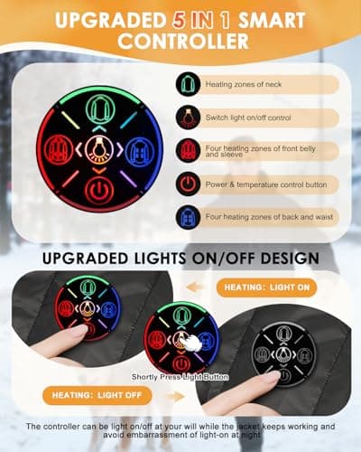 Heated Jacket, 9 Zones & 3 Temperature Levels Usb Heated Down Jacket with 7.4V 20000mAh Power Bank, Upgraded 5 in 1 Heated Gilet Coat for Men Women, Removable Hood, for Outdoor Camping Hiking, XL — view 3
