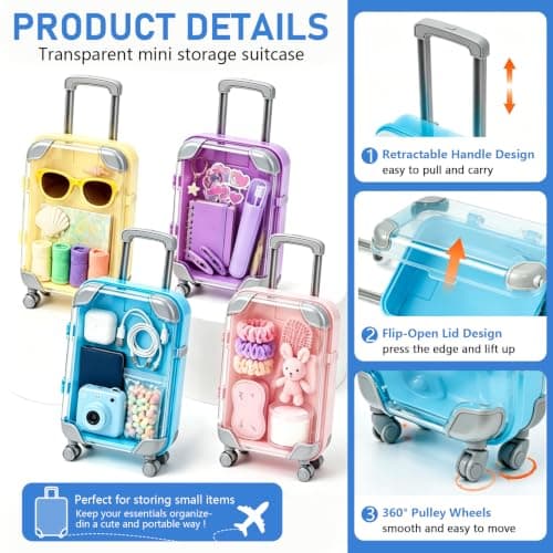 Mini Suitcase Gift Box, 4 Pieces Mini Suitcase, Reusable Travel Voucher Packaging with Wheels, Suitable for Surprises such as Birthdays, Weddings and Money Gifts — view 3