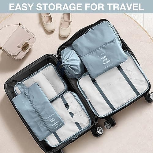7 Pack Luggage Packing Organizers Packing Cubes Waterproof Suitcase Organizer Bags Travel Packing Organizers (7pcs-Gray) — view 6