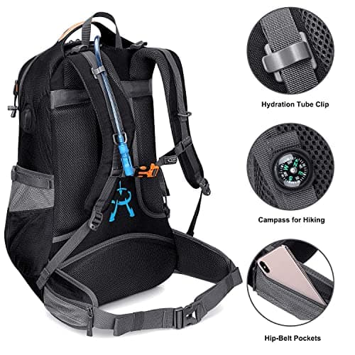 G4Free Hiking Backpack 50L Waterproof Backpack with Rain Cover for Mountaineering Travel Camping Trekking Outdoor Sports for Men Women, Black, L, Backpacks — view 5