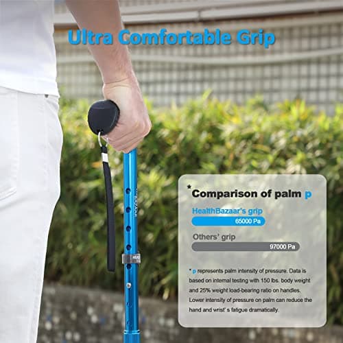 HEALTHBAZAAR All Terrain Walking Stick for Men & Women, Lightweight, Foldable, Adjustable, Shock Absorption, Collapsible Walking Stick for Seniors & Adults | HealthBazaar (Blue) — view 3