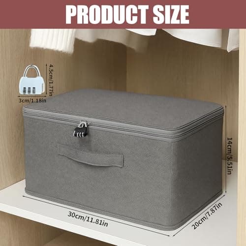 Lockable Storage Box, 2 Pack with Combination Locks, Secure Fabric Storage Box with Lock for Wardrobe, Under-Bed, Dorm Room, Travel, Large Size 30 x 20 x 14 cm — view 2
