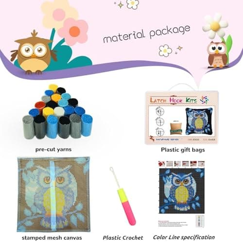 XDEGHUANGSS Latch Hook Kit for Adults Beginners,Lighthouse and Cabin Pre-Printed Canvas Cushion Cover Making Kit,DIY Crochet Wool Yarn Craft Set,Hobbies Home Sofa Decor,Gift for Women — view 2