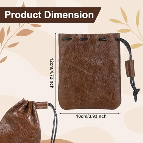 Leather Drawstring Pouch, Leather Storage Bags, Medieval Coin Purse Organizer, Small Waterproof Pouch Vintage Pouches for Earphone Jewelry Men Women Costume Accessories (Brown) — view 2