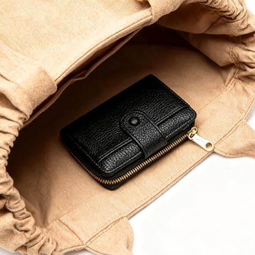 SGETHCH Small Purse for Women - RFID Blocking Bifold Leather Wallet - Compact Card Holder with Zipper Coin Pocket & ID Window - Ladies Minimalist Travel Money Wallet & Organizer - Black — view 5