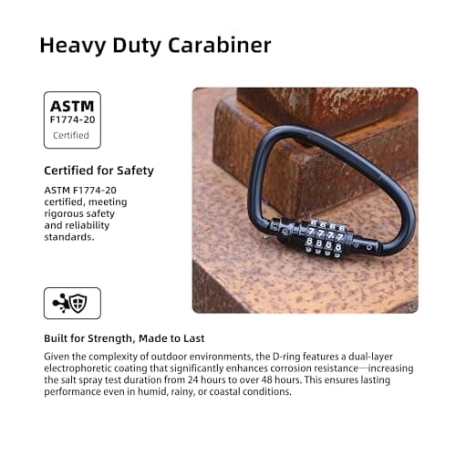 UP Security Combination Lock D Ring with Retractable Cable, 4 Digit Combo Lock for Helmet Safe, Backpack, Luggage Anti-Theft, Stroller, Scooter, Gym Locker, Fence, Travel, Outdoor Use (D Ring, Black) — view 3
