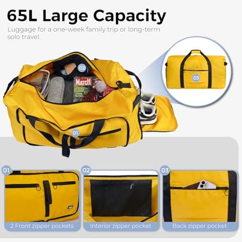 Fmeida 65L Foldable Travel Duffle Bag Waterproof Holdall Luggage Bags — view 4