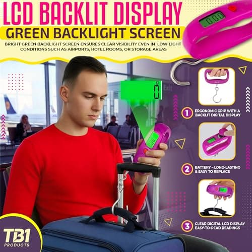 TB1 Products Digital Luggage Scale 50kg/110lb – Portable Handheld Suitcase Weighing Scale with LCD Display, Tare & Auto-Off | Travel Baggage Weight Scale (g/kg/lb/oz) for Airport, Home & Postal Use — view 5