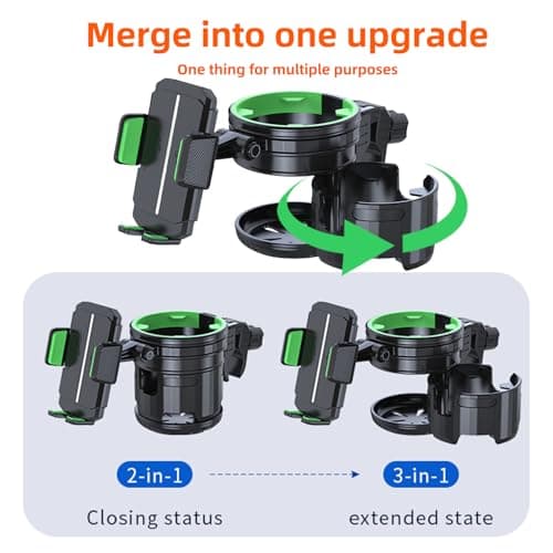 4-in-1 Universal Cup Holder for Stroller, Bicycle, Wheelchair & Shopping Cart | 360° Rotatable, Anti-Slip Silicone Grip Spill-Proof Design | Adjustable Single/Double Cup and Phone Holder【Green】 — view 3