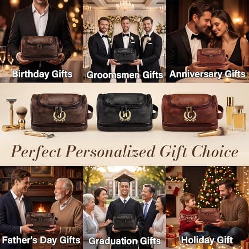 Personalized Toiletry Bag for Men, Gifts for Men, Custom Leather Mens Toiletries Travel Kit, Customize Shaving Bags, Men's Gift Ideas for Christmas, Anniversary, Birthday, Dad, Grandpa, Lover(M) — view 4