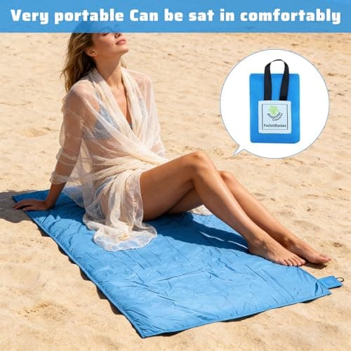 Heyung Mini Pocket Picnic Blanket,Lightweight Small Picnic Blanket,70 x 110cm Sandproof Beach Mat,Waterproof Foldable Thin Ground Sheet for Outdoors Camping Hiking Travel(Blue) — view 4