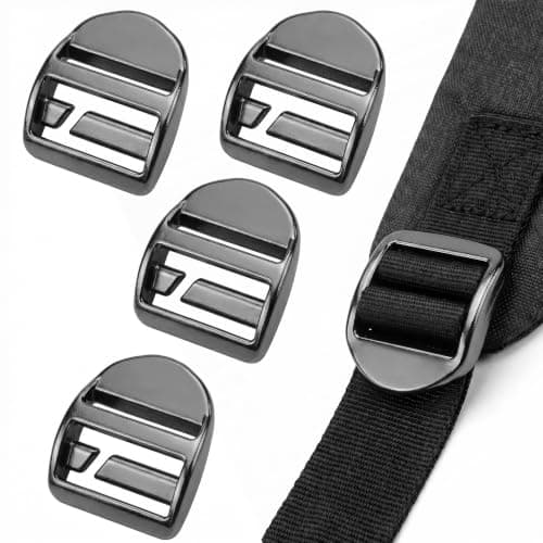 KIMHOME 4Pcs Black Metal Ladder Lock Buckles, Webbing Adjuster for Backpacks Luggage Straps
