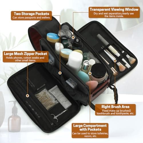 SWISSELITE Leather Toiletry Bag for Men, Water Resistant Dopp Kit for Toiletries Accessories with Wet/Dry Separation, Travel Essentials Shaving Bag Bathroom Organizer for Travel Gym Dorm (Red Wine, L) — view 4