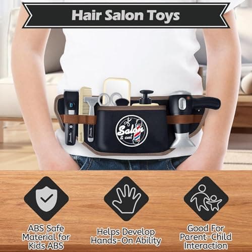 deAO Kids Hairdressing Set for Boys, Pretend Play Hair Styling Toys for Kids with Hair Dryer, Fake Razor, Barber Scissors and Stylist Accessories, Barber Hair Salon Playset for 3+ Years Old Boys Girls — view 5