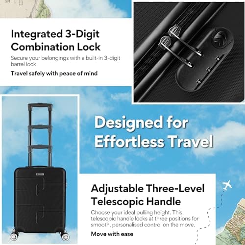 WORLD EXPLORER Black Cabin Suitcase 55x40x20cm, 34L ABS Hardshell, 4 Wheels — view 3