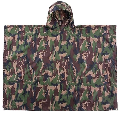 Crystals Waterproof Rain Cape Raincoat, Rain Poncho for outdoor Camping Military cycling traveling, Hooded Rainwear, Long Military Style Kagool For Men & Women with Hood, Adult – Camouflage — view 2