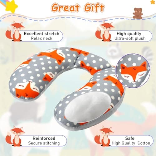 Alaoo Baby Neck Pillow for Travel, Breathable Soft U-Shaped Head Neck Protector, Car Travel Sleeping Pillow for Babies and Children for Car Seats and Strollers, Fox Pattern — view 5